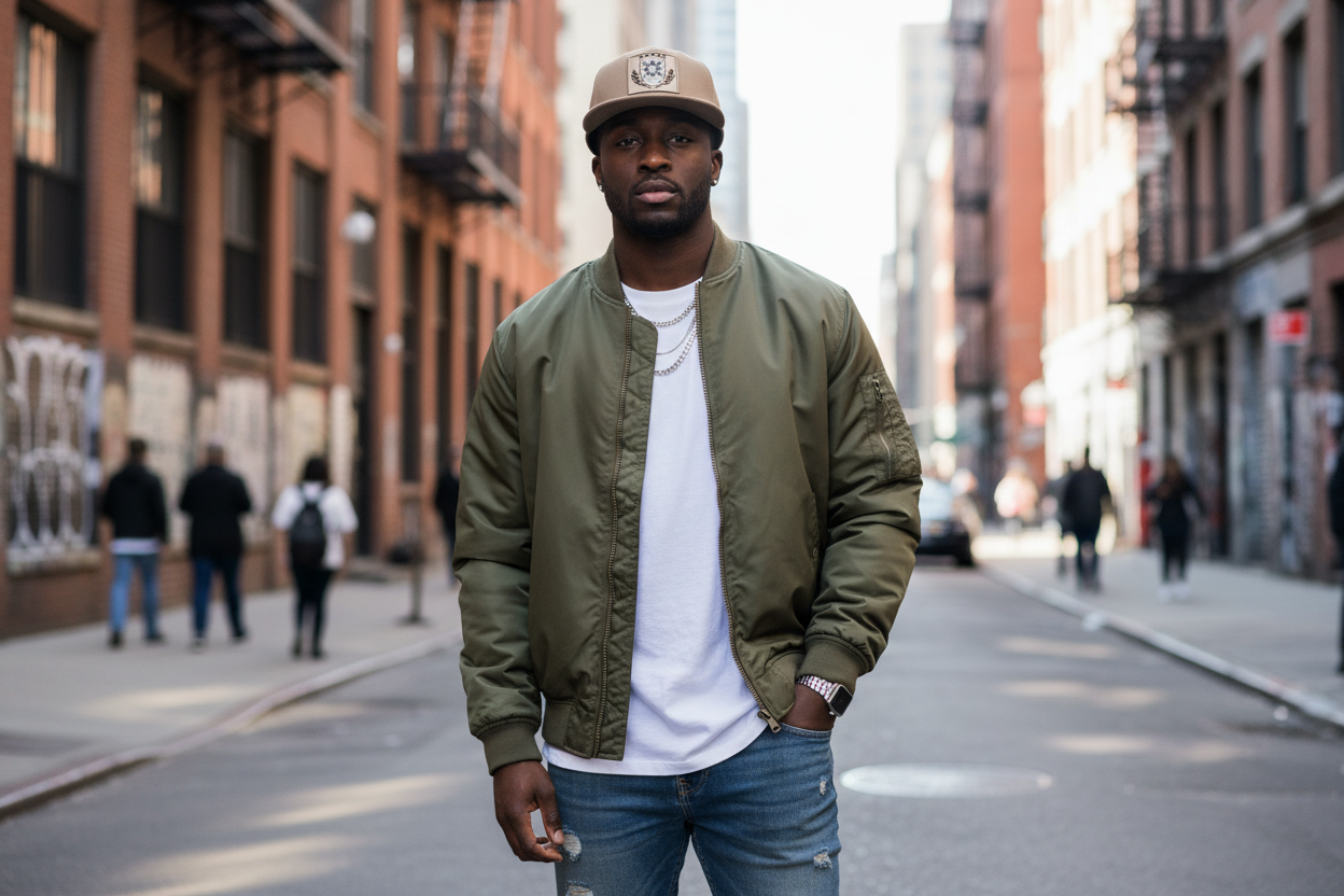 Black Male Model - Khaki Brown Cap