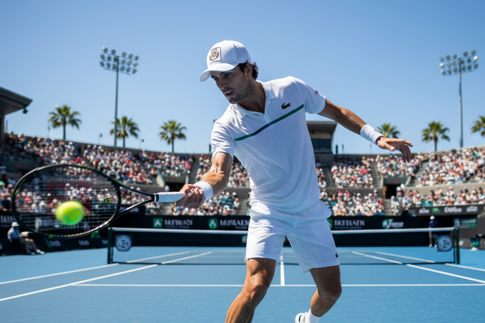 Tennis Player at Australian Open - White Tootenhill Cap with Visible Logo