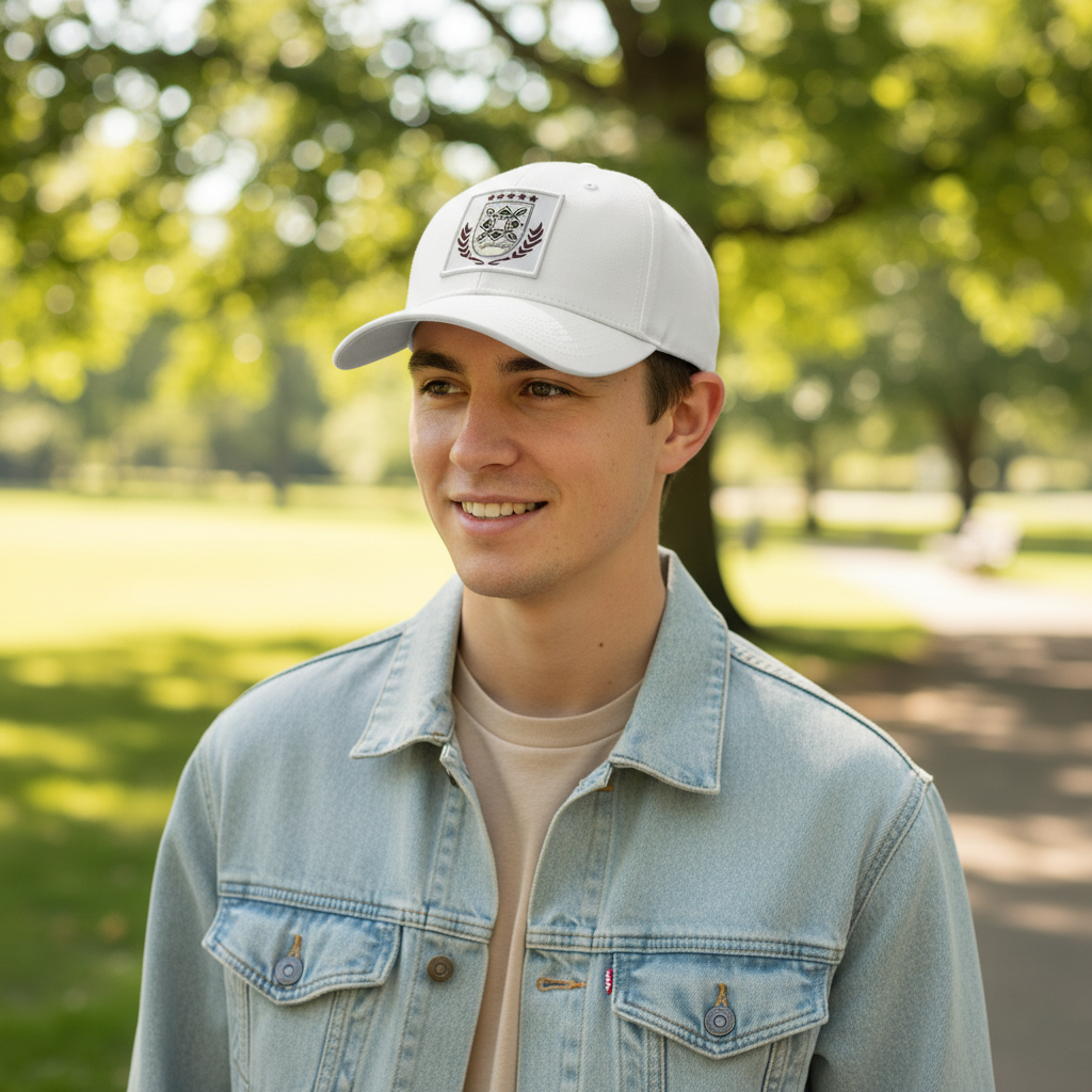 White Cap with Tootenhill Crest - Lifestyle