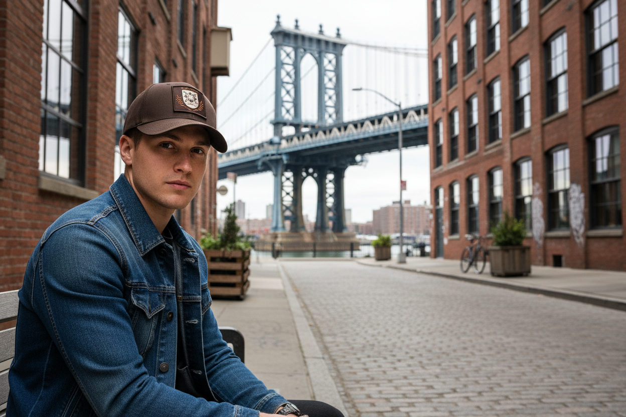 White Male Model - Brown Tootenhill Cap - Brooklyn DUMBO